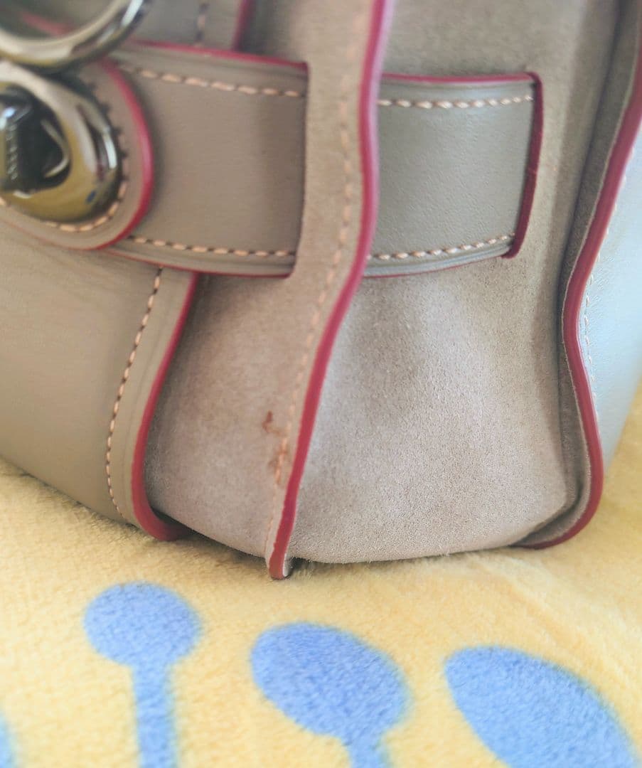COACH グレーレザー スエード ボストンバッグ ショルダーストラップ付き