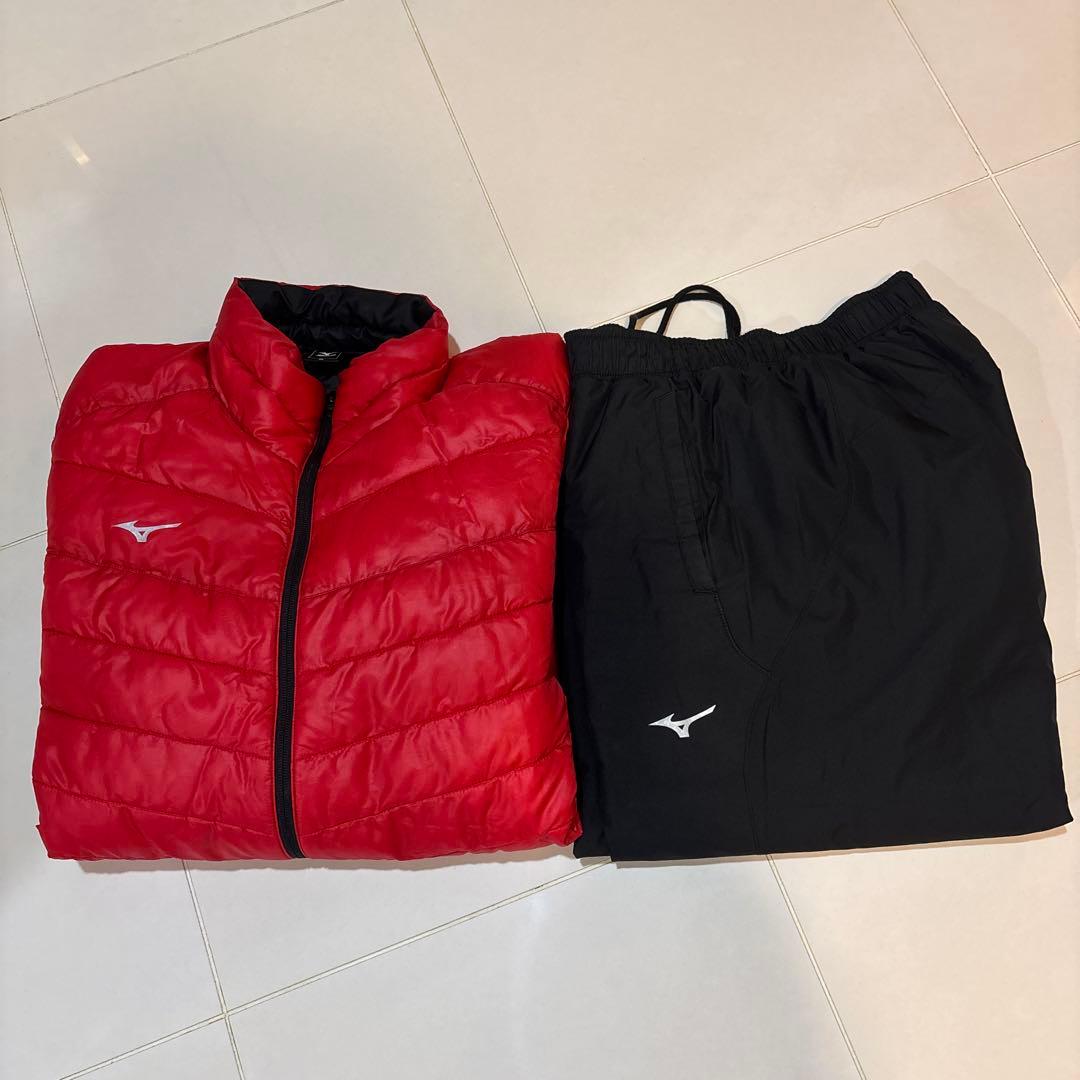 【MIZUNO】ミズノ中綿入りウォーマー上下 防寒 赤黒 ☆美品☆