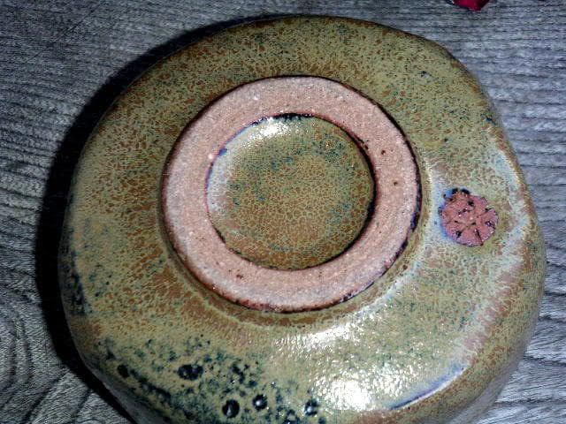 ♥灰釉　六角　茶碗　在銘　骨董品