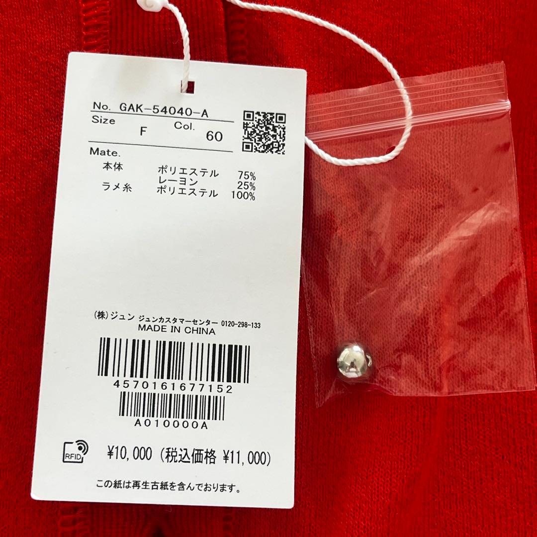 アダムエロペ　シルバーボタンVネックシアーカーディガン　レッド　長袖　新品　赤