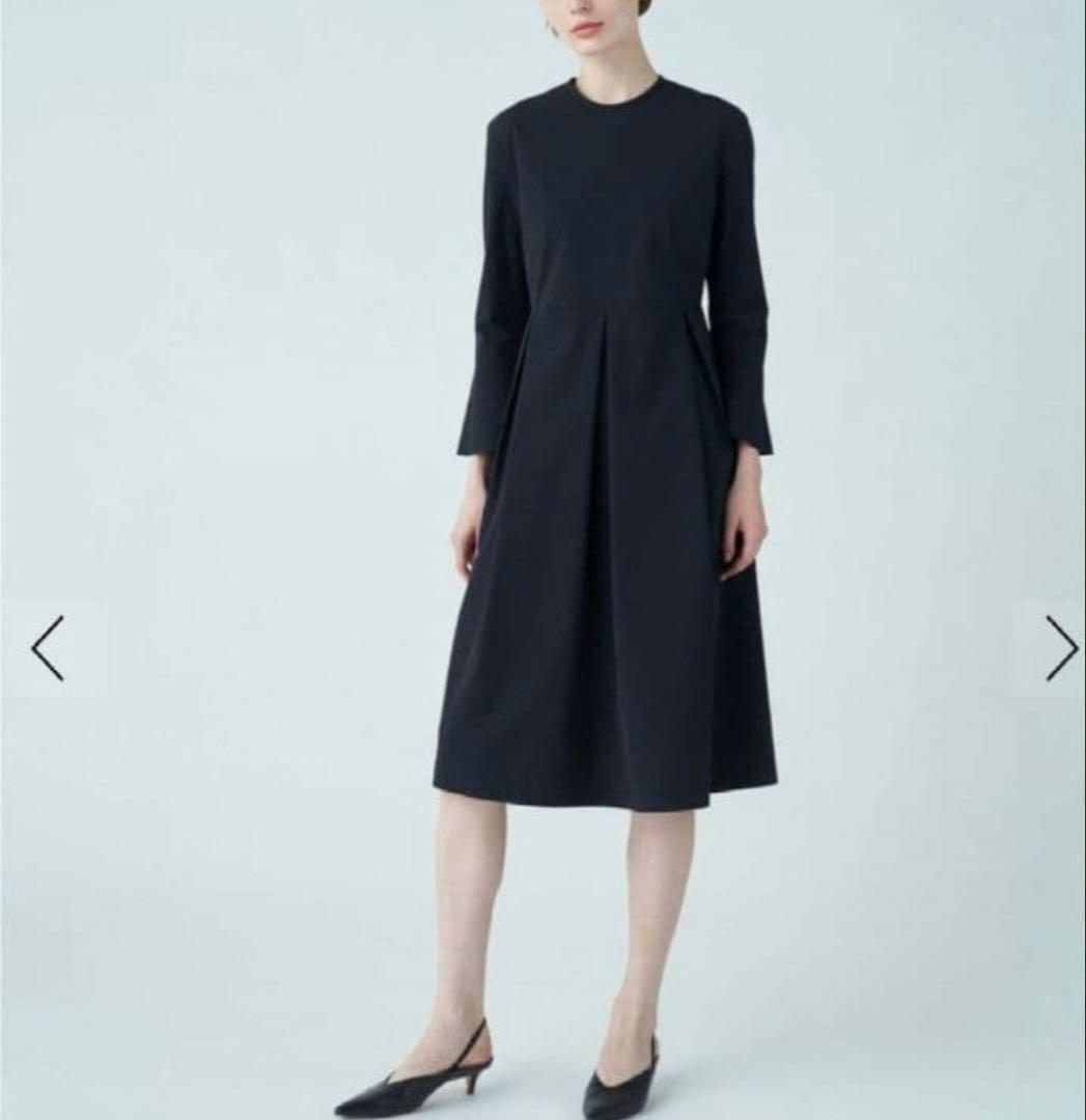 美品☆Ballsey ストレッチタフタ ボックスタックワンピース　ネイビー　34