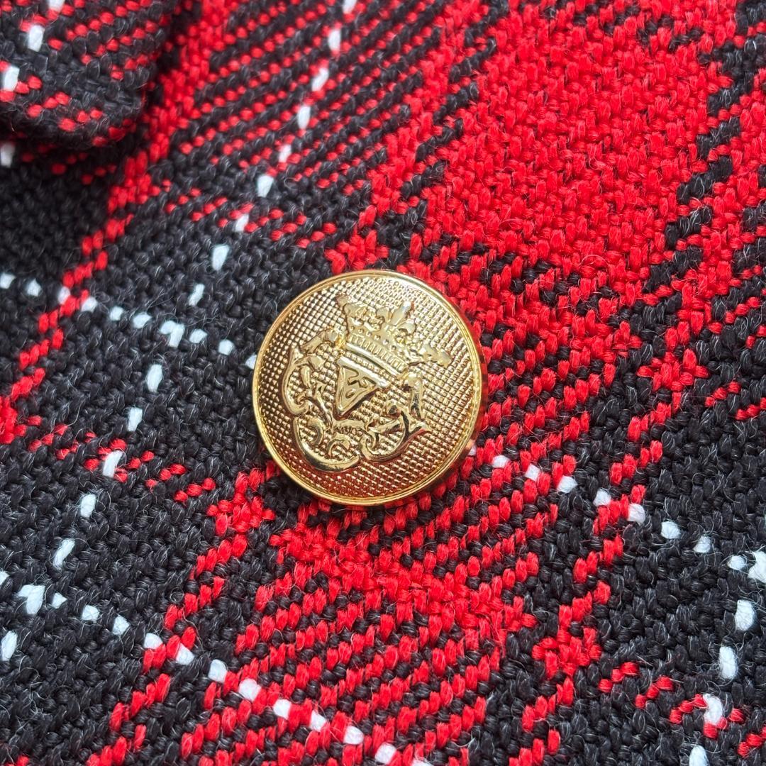 極美品 ZARA テーラードジャケット 金ボタン ツイード ダブル M-L 赤