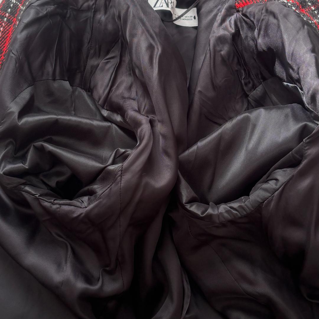 極美品 ZARA テーラードジャケット 金ボタン ツイード ダブル M-L 赤