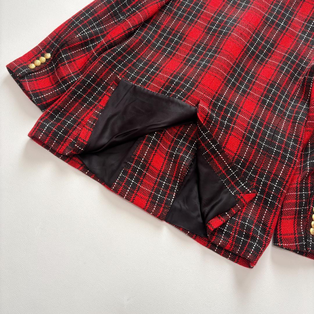 極美品 ZARA テーラードジャケット 金ボタン ツイード ダブル M-L 赤