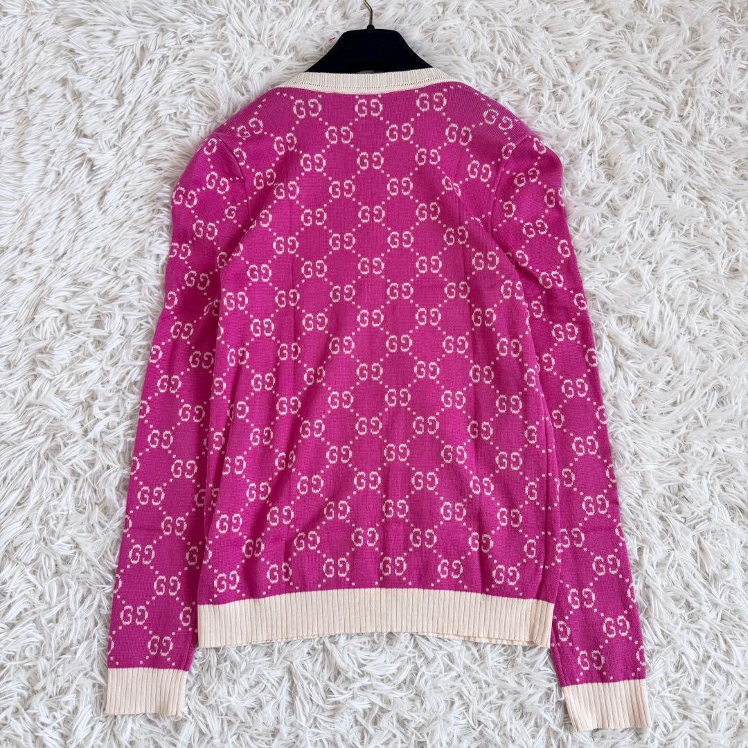 未使用級　グッチ　カーディガン　GG　総柄　ピンク　XSサイズ　長袖