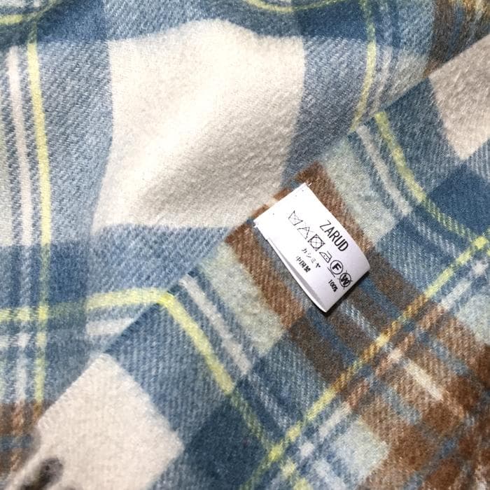 大幅値下70㎝×200超大判 100%カシミヤストールマフラー新品ブルーチェック