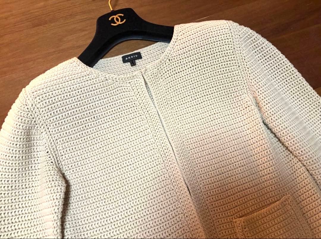 AKRIS アクリス　コットン カーディガン　ベージュM　ニット素材