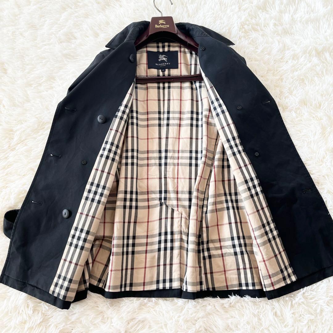 美品　バーバリー　トレンチコート　黒　ノバチェック　ベルト