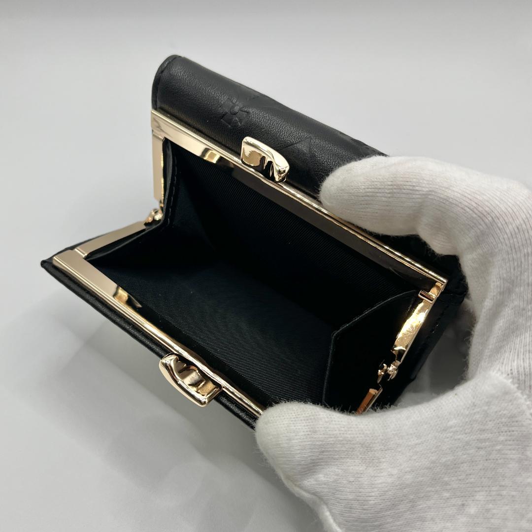 Vivienne Westwood がま口 定番 型押し マット 折財布 黒 金