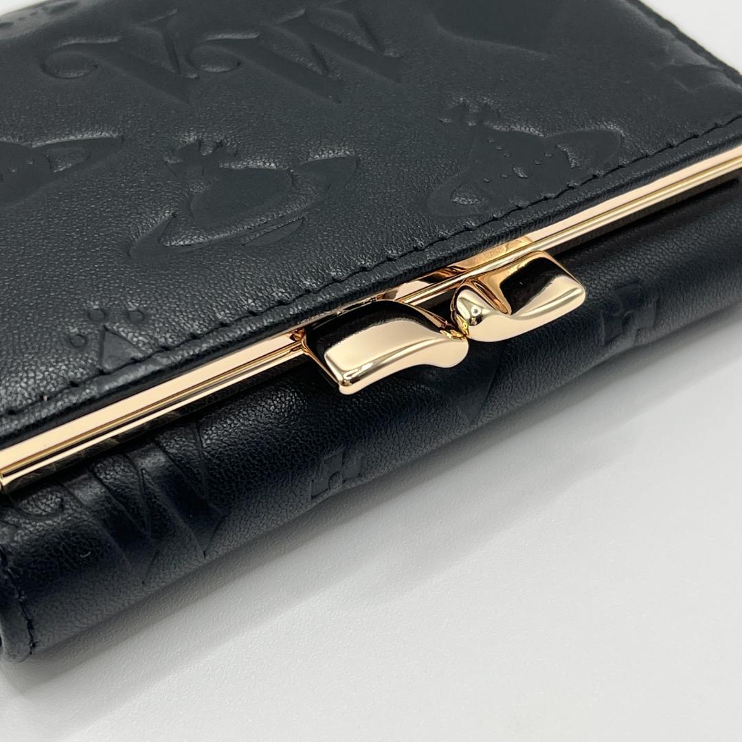 Vivienne Westwood がま口 定番 型押し マット 折財布 黒 金