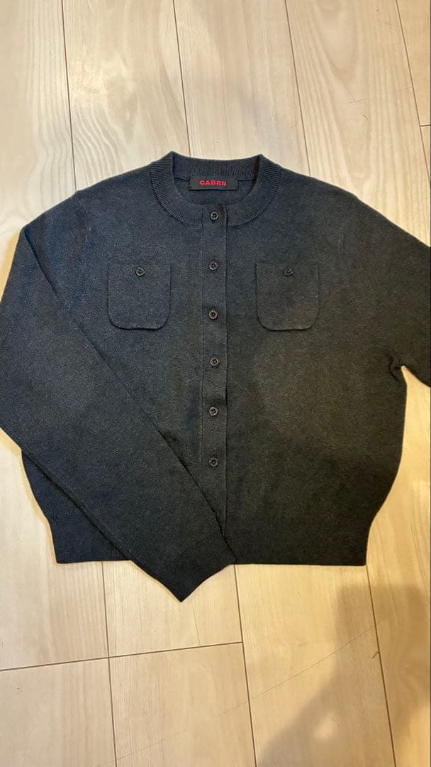 CABaN コットンカシミヤ クルーネックカーディガン ダークグレー XS