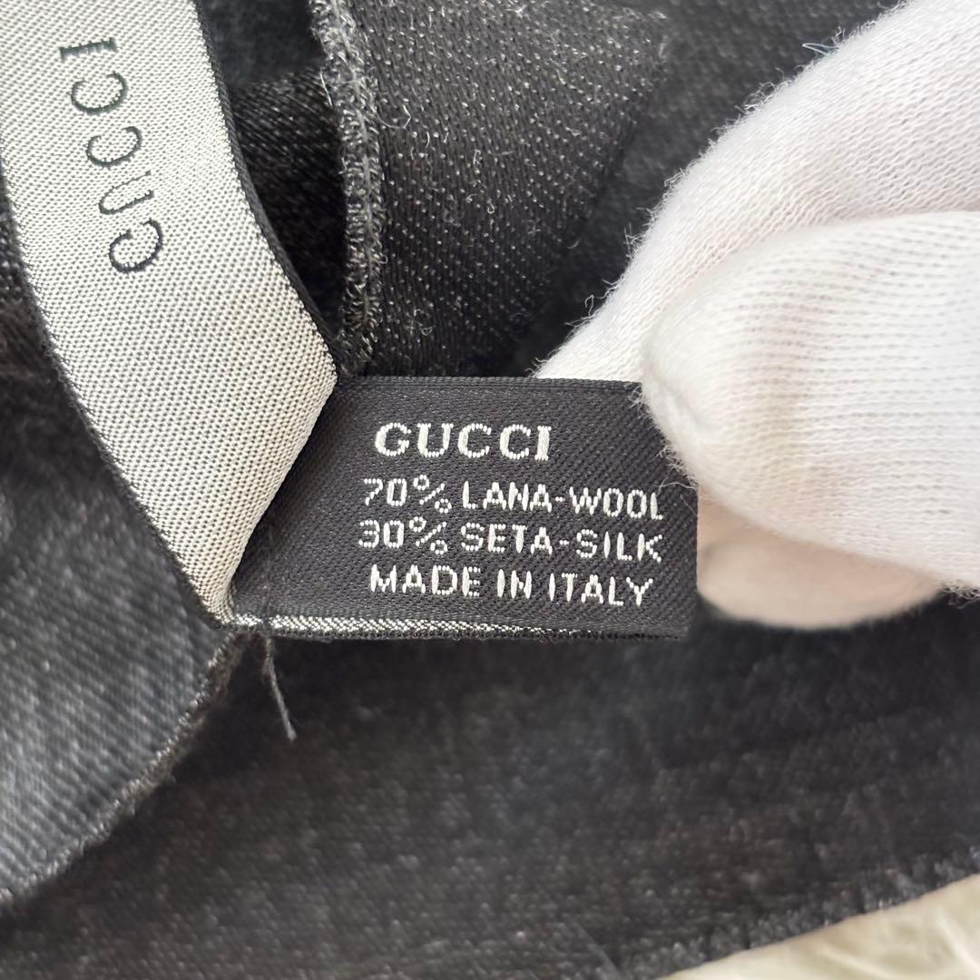 GUCCI グッチ GG柄 ウール×シルク ストール マフラー グレー