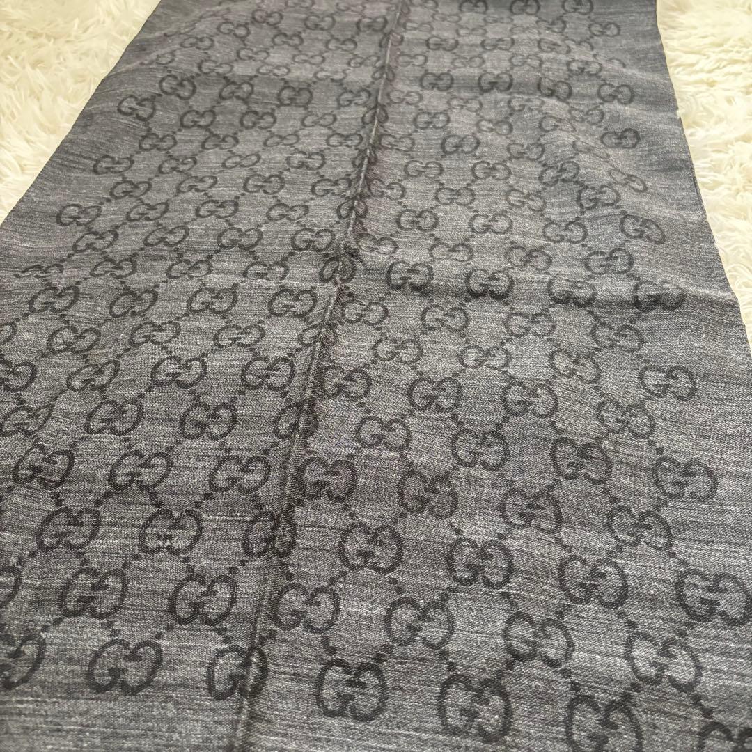 GUCCI グッチ GG柄 ウール×シルク ストール マフラー グレー