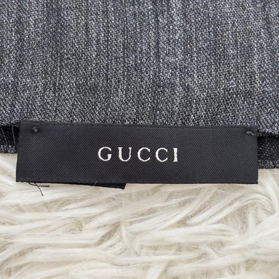 GUCCI グッチ GG柄 ウール×シルク ストール マフラー グレー