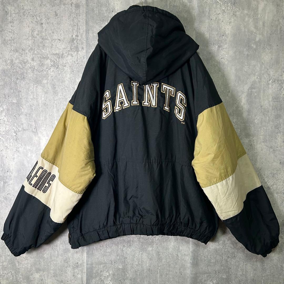 90s NFL セインツ ナイロン アノラック パーカー 中綿 スタジャン 刺繍