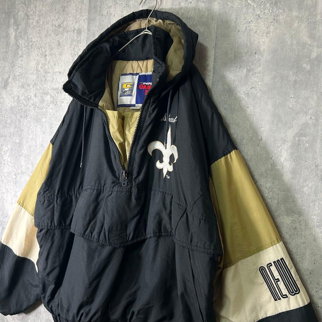 90s NFL セインツ ナイロン アノラック パーカー 中綿 スタジャン 刺繍