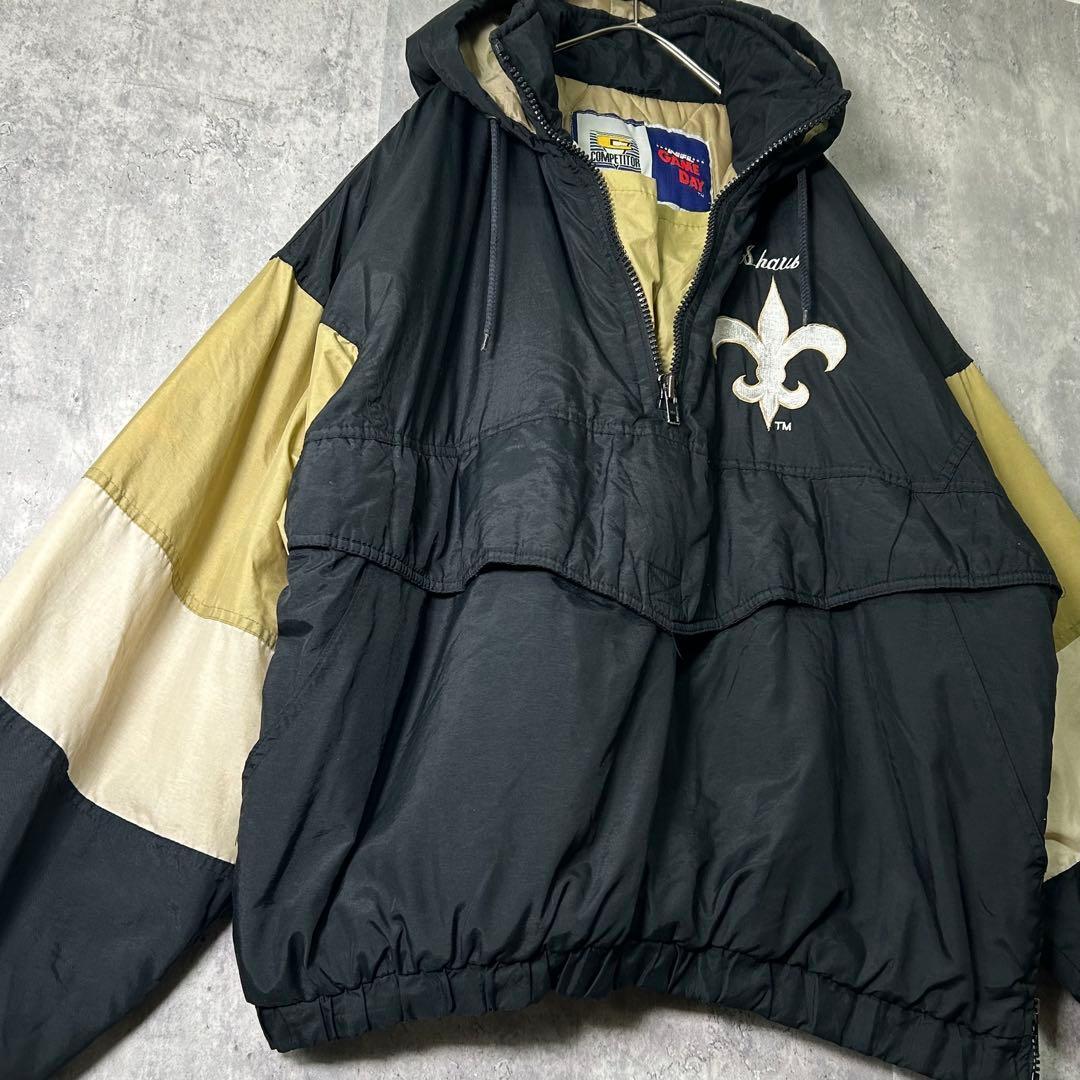 90s NFL セインツ ナイロン アノラック パーカー 中綿 スタジャン 刺繍