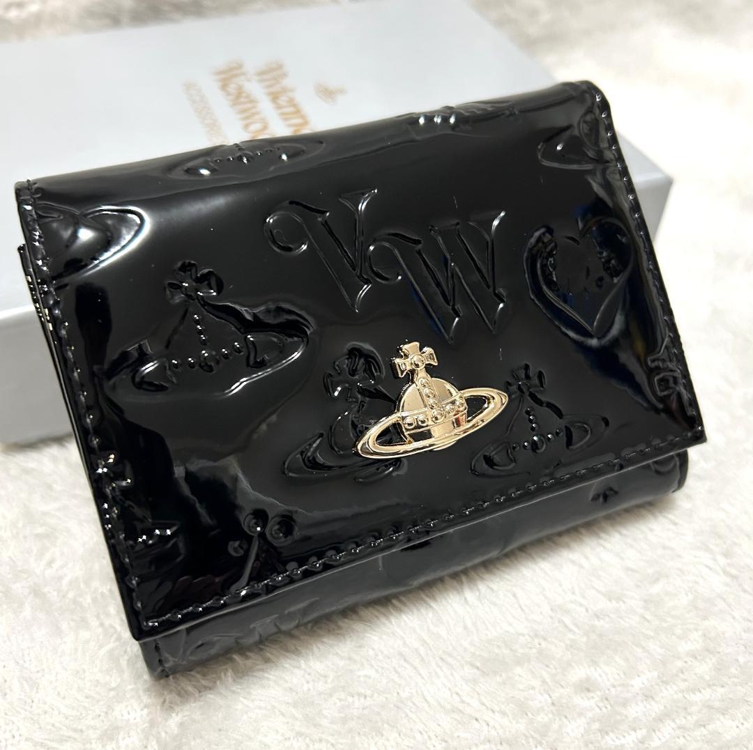 ★新品★Vivienne Westwood 三つ折り財布 ブラック エナメル 黒