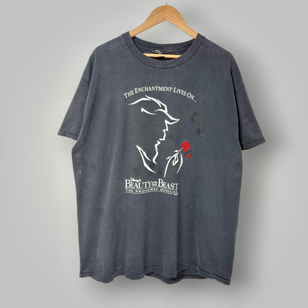 90s 美女と野獣 Tシャツ XL USA製 ブロードウェイ 鬼フェード雰囲気系