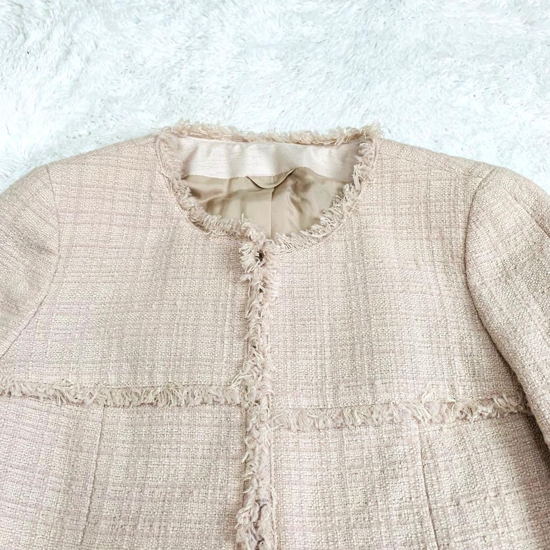 【美品】アナイ ANAYI ツイード ノーカラー ジャケット ピンクベージュ