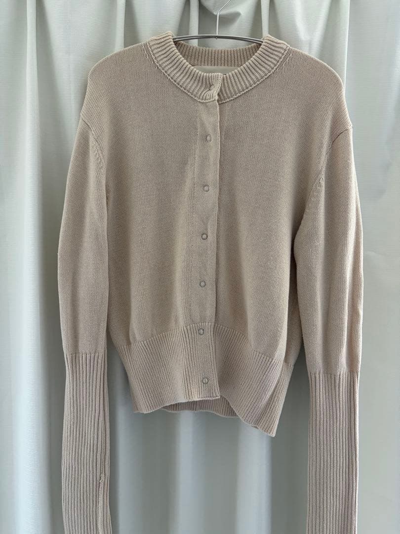 トップス Cotton long rib cardigan ECRU