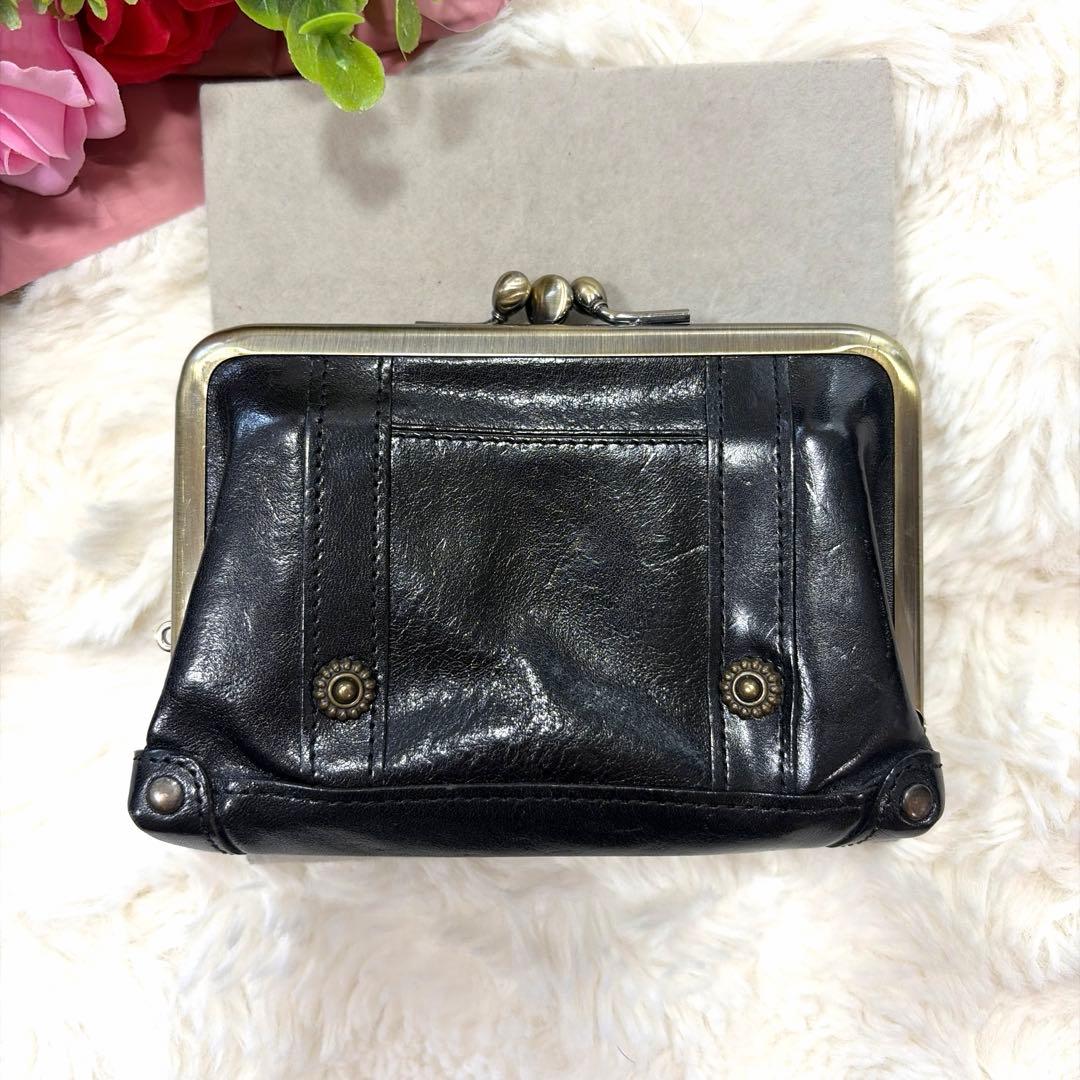 極美品 DAKOTA ダコタ レザー がま口 ジャバラ 財布 ブラック