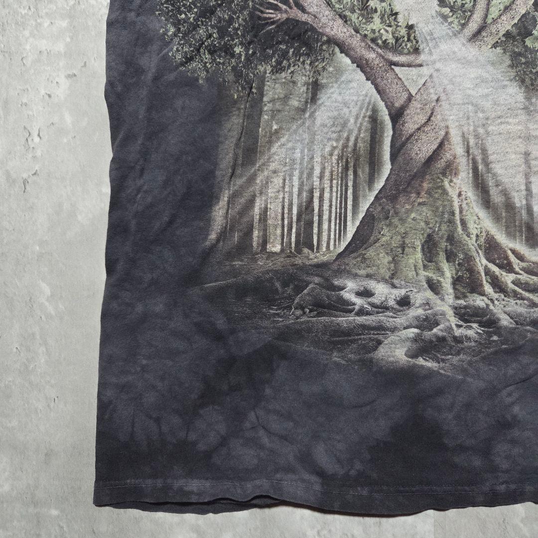 vintageアートTHE MOUNTAIN陰陽ツリーTシャツフェードスミクロ