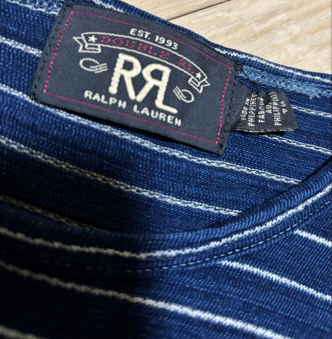 【新品、美品】RRL 半袖インディゴボーダーTシャツ