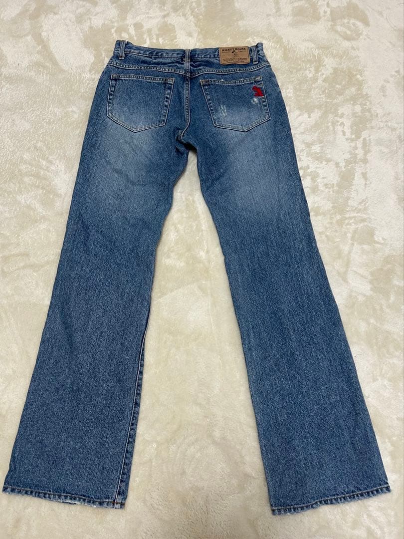 【ディズニー】デニムパンツ【ミッキー/82cm】 大きめサイズ　ダメージ加工