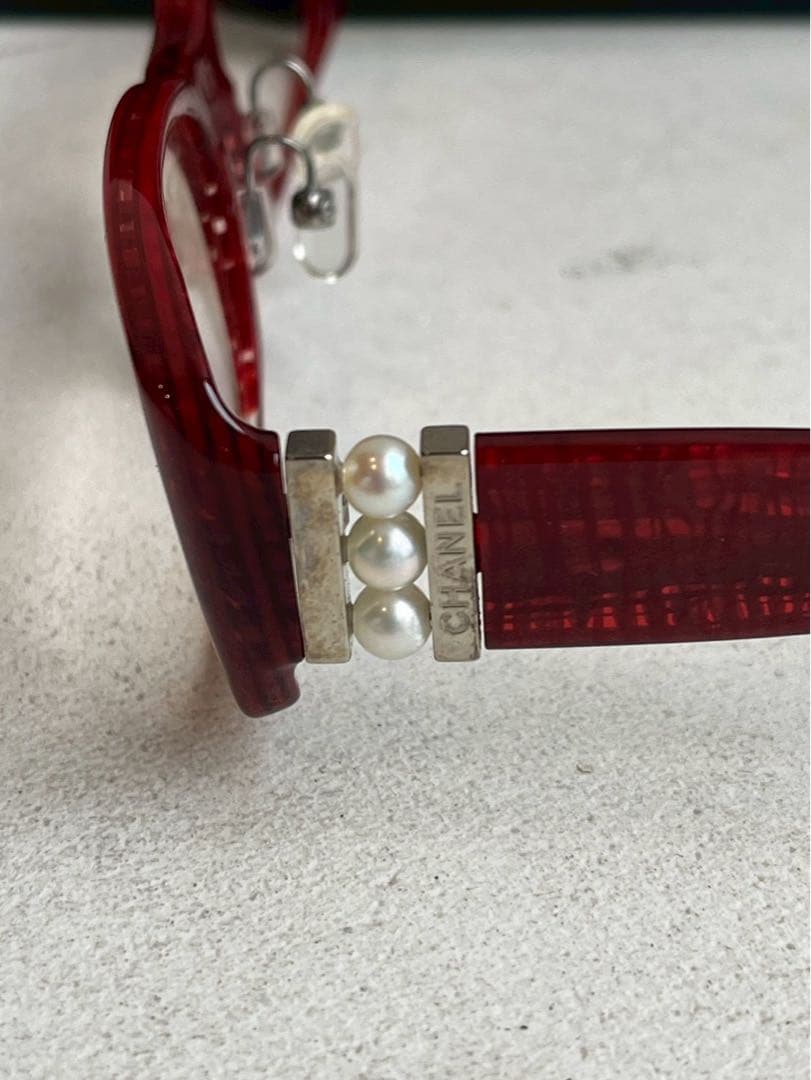 【極美品】CHANEL CollectionPerle パール　レッドサングラス