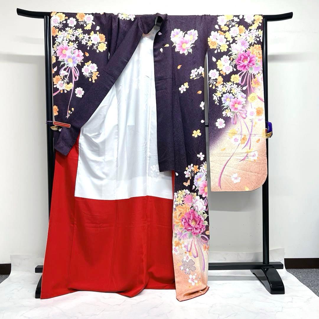 振袖　刺繍　蝶　花　水引　牡丹　桜　花びら　晴れの日　成人式着物　039k