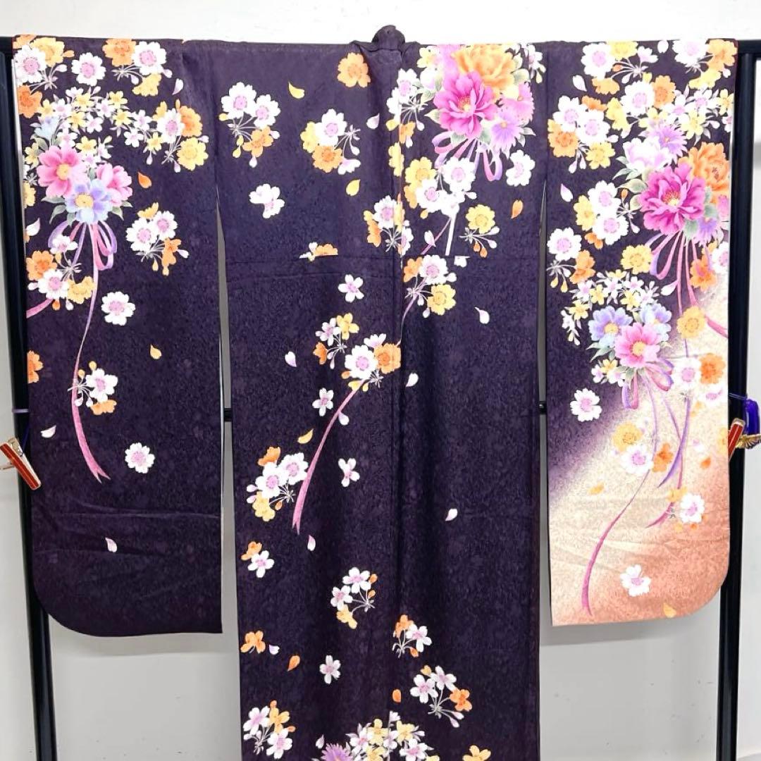 振袖　刺繍　蝶　花　水引　牡丹　桜　花びら　晴れの日　成人式着物　039k