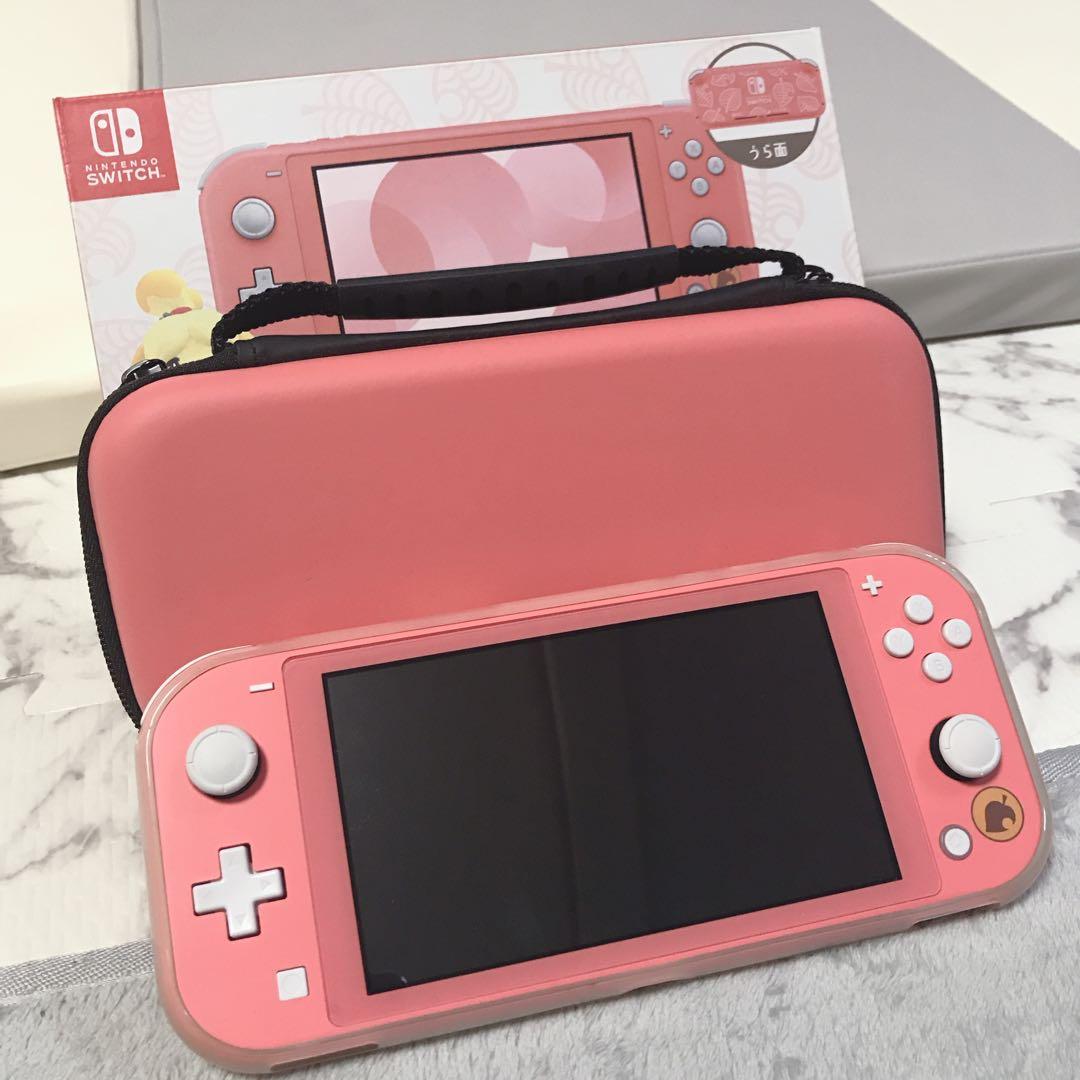 Switch LITE どうぶつの森セット しずえアロハ柄 ケース付き ピンク