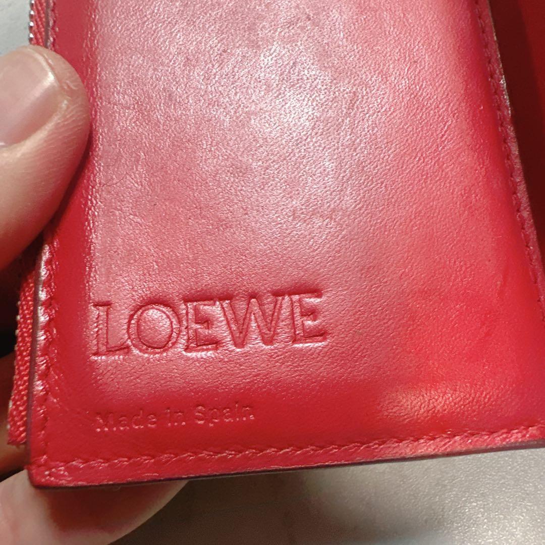 LOEWE ロエベ リネン アナグラム ３つ折り財布 レザー 赤 ウォレット