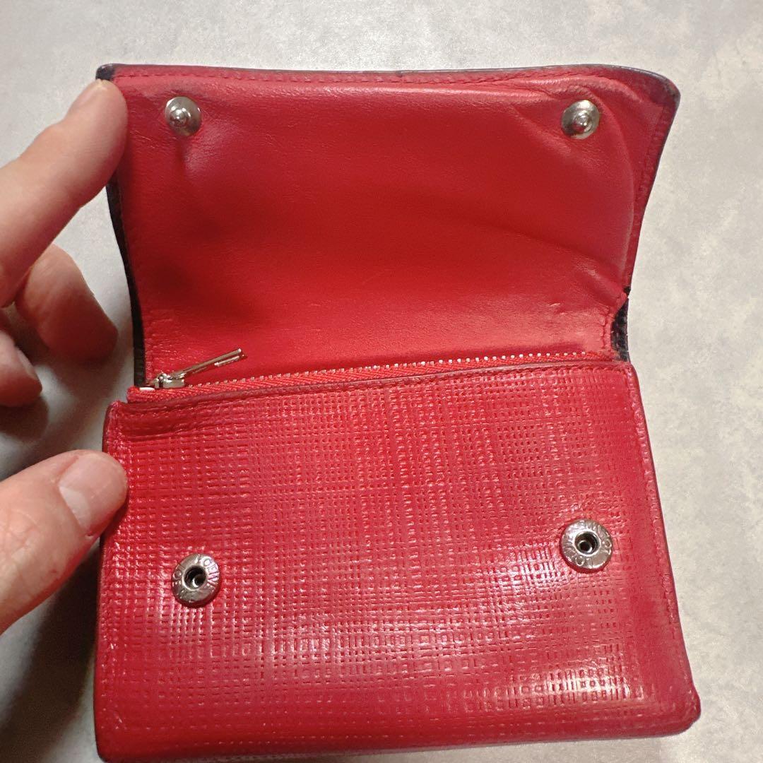 LOEWE ロエベ リネン アナグラム ３つ折り財布 レザー 赤 ウォレット