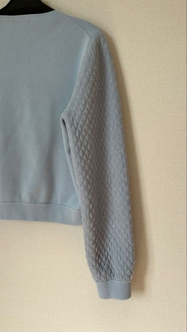 Ballseyウールコットンパールコンビ クルーネックカーディガンサックスブルー