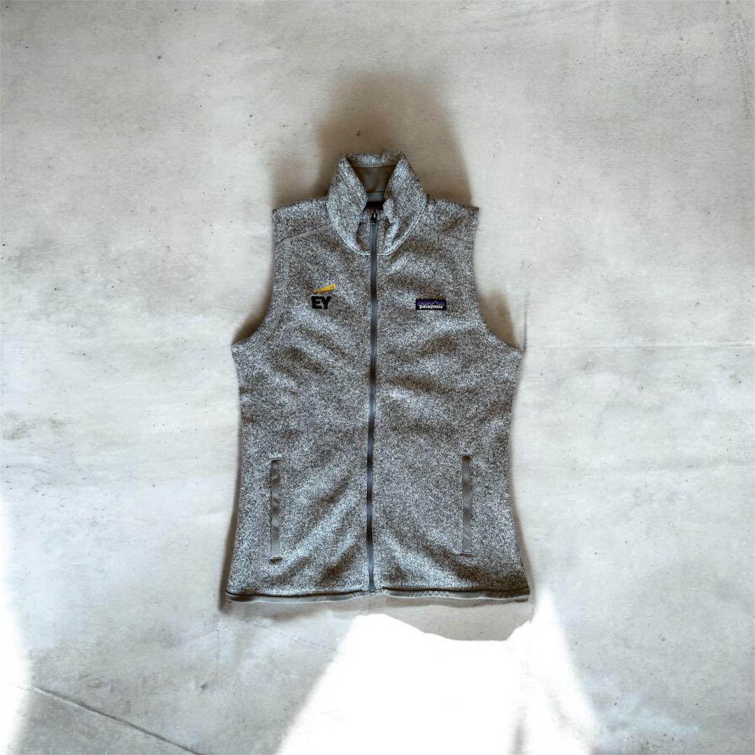 【美品】patagonia フリースベスト グレー　EY刺繍