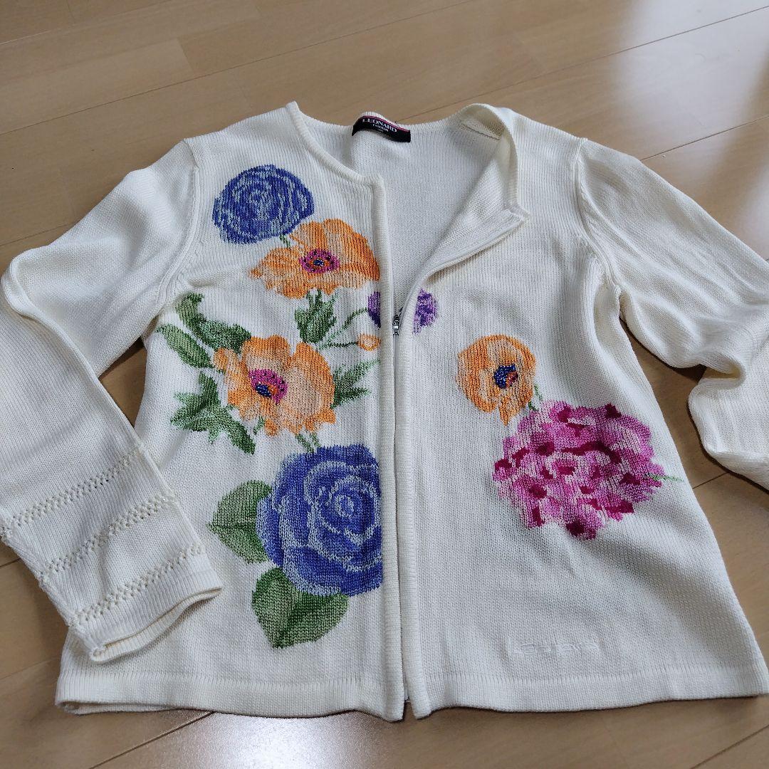 LEONARD 花柄刺繍 ニットカーディガン