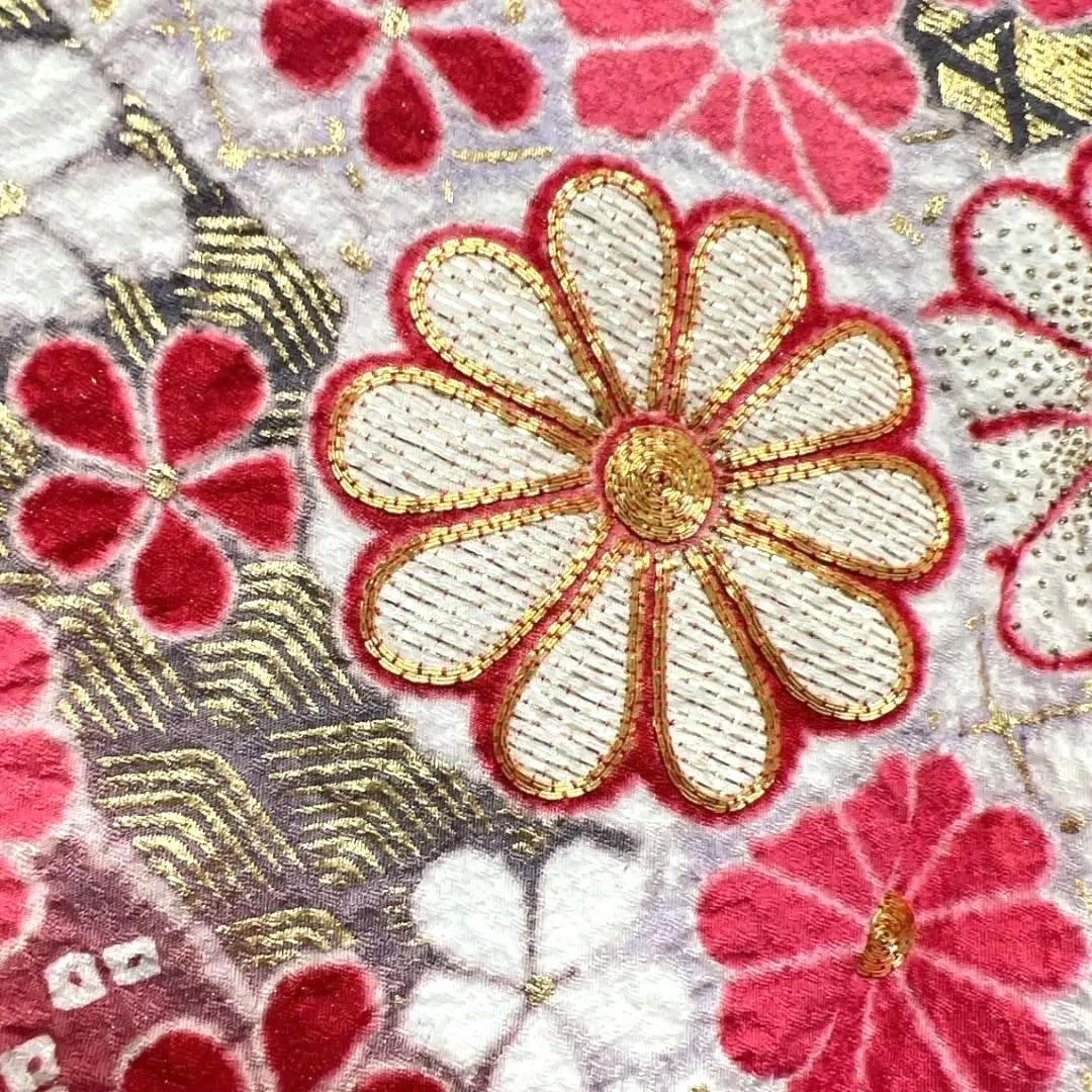 金駒刺繍　相良刺繍　金彩　絞り　花模様　振袖　着物 014a p