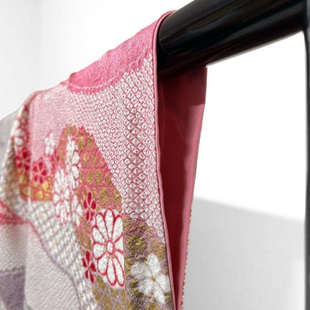 金駒刺繍　相良刺繍　金彩　絞り　花模様　振袖　着物 014a p