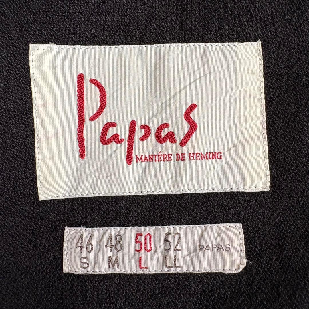 Papas リネンウール テーラードジャケット 黒 50 パッチポケット 日本製