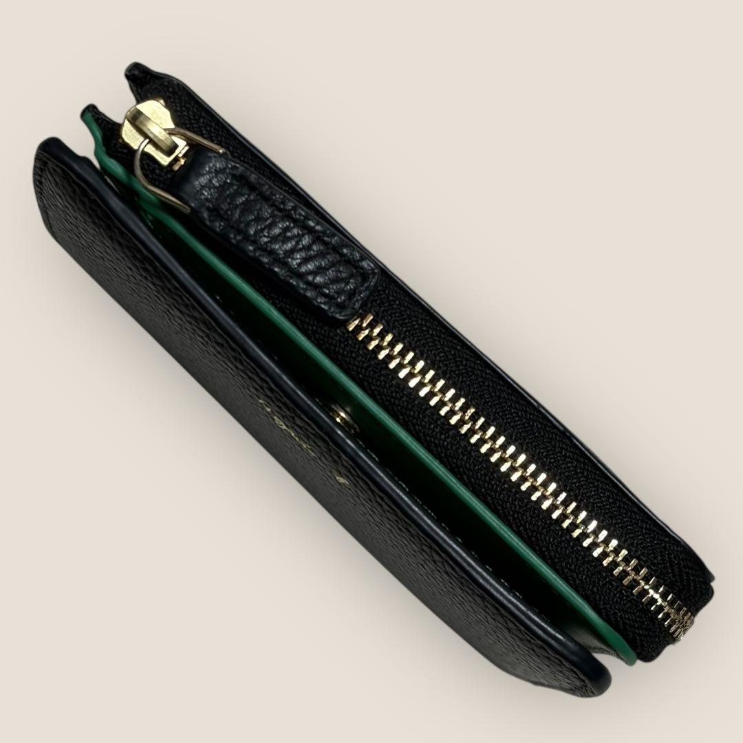 新品　アニエスベー　コンパクトジップウォレット　ブラック　グリーン　Lジップ