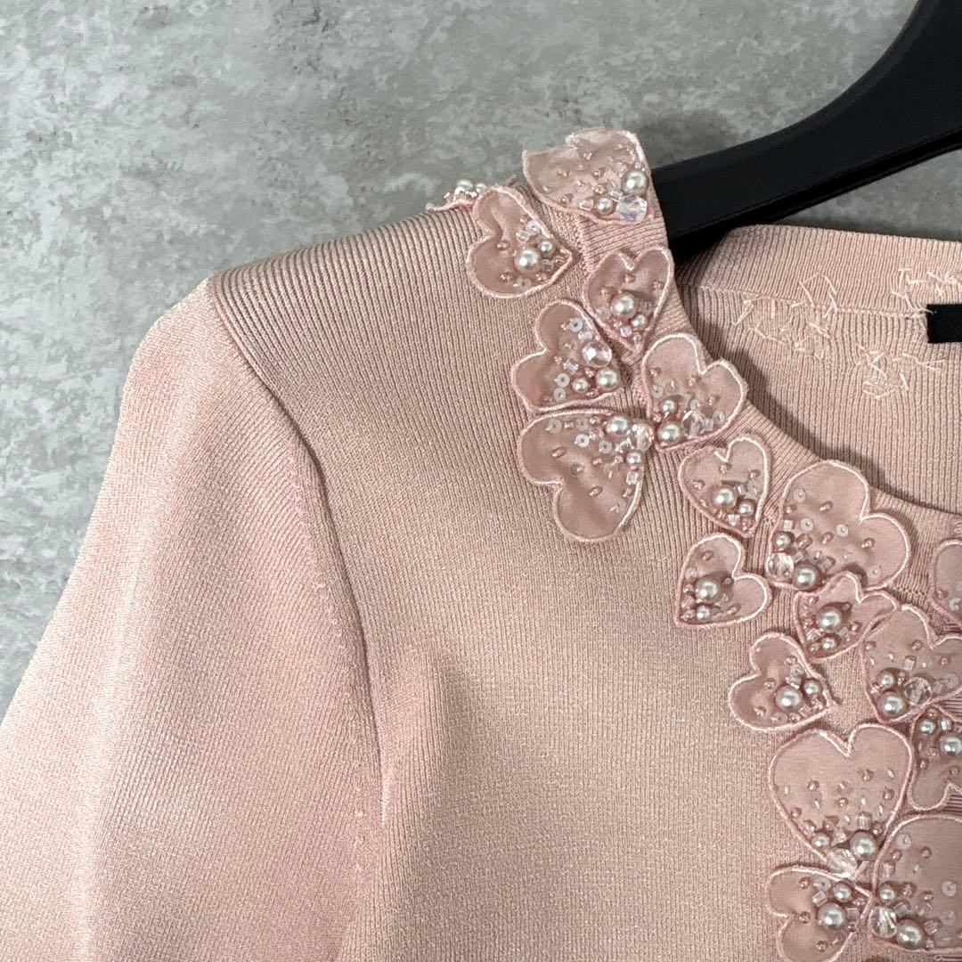 TO BE CHIC トゥービーシック カーディガン ピンク 花モチーフ ビーズ
