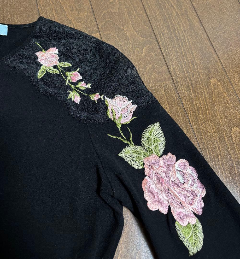 Blumarine ブルマリン 刺繍レースカーディガン 花柄 ブラック レーヨン