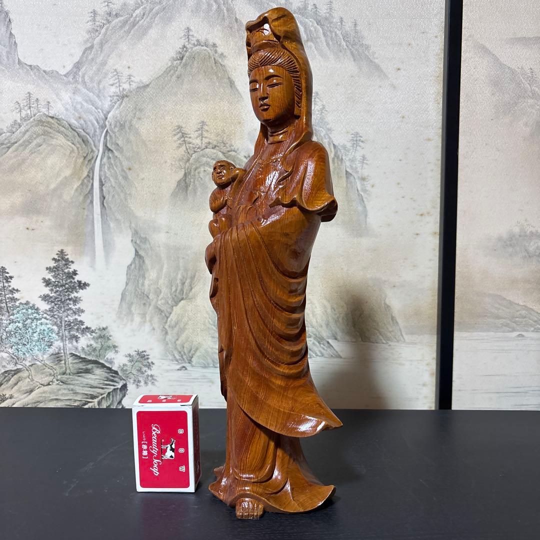 観音菩薩 木彫　仏像 彫刻　開運　風水　置物　縁起物　インテリア　子安観音