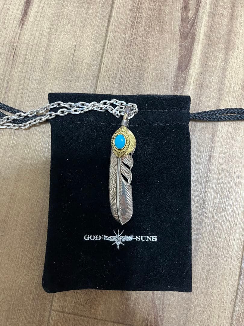 GODSUNS 特大金ハートターコイズフェザーネックレス