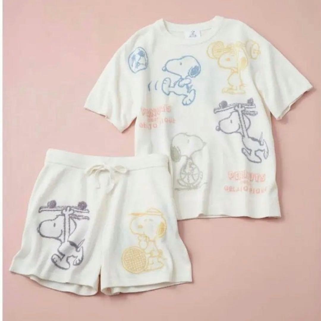 ほぼ新品✨ジェラートピケ スヌーピー 半袖セットアップ 白 Fルームウェアセット