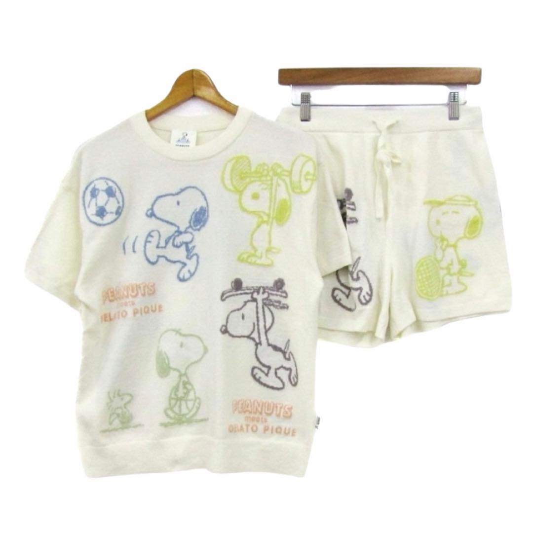 ほぼ新品✨ジェラートピケ スヌーピー 半袖セットアップ 白 Fルームウェアセット