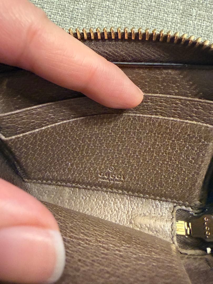 うさぎGUCCI オフディア 二つ折り財布 L字ファスナーGGパターン