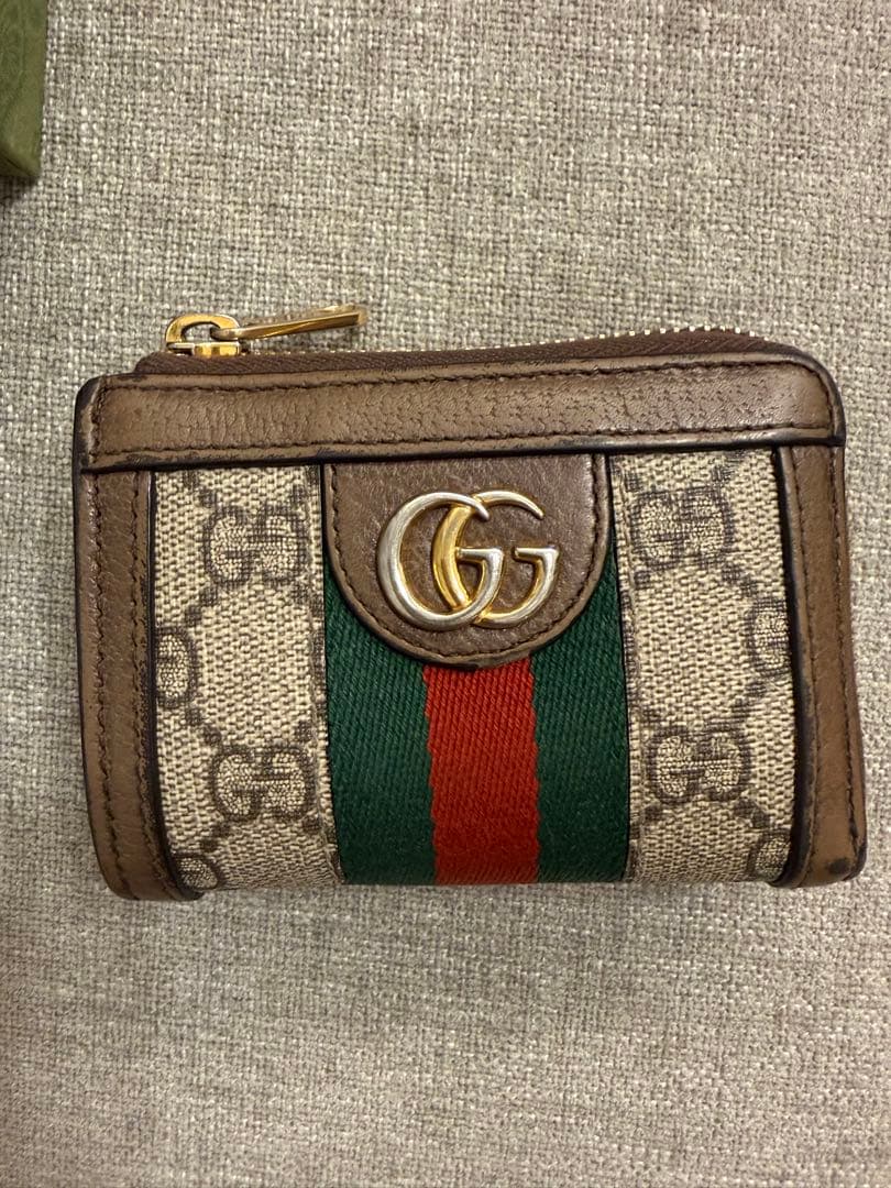 うさぎGUCCI オフディア 二つ折り財布 L字ファスナーGGパターン